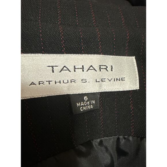 Tahari Women's Black Pinstriped Long Sleeve Button Up Trench Coat Jacket Size 6 - Picture 4 of 5